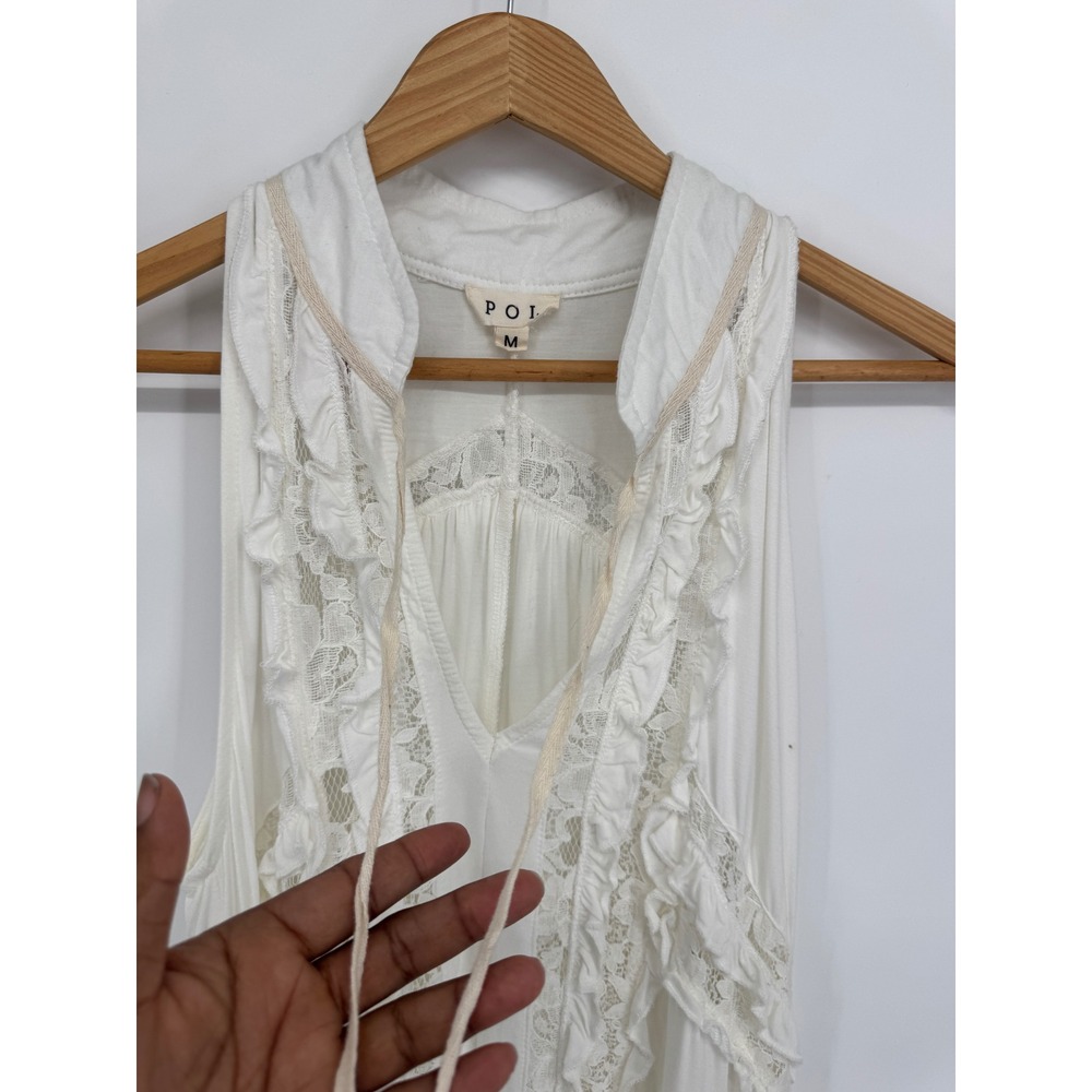 POL Tunic Dress Lace Ruffle Women M Cream Boho Ethereal Festival Victorian - Picture 3 of 12